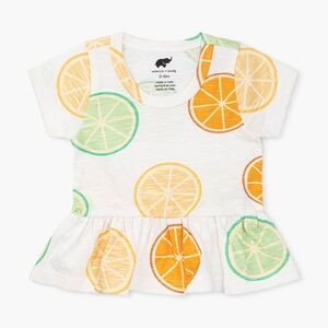 Monica + Andy Short Sleeve Peplum Top citrus orange lemon fruit tee shirt 3T